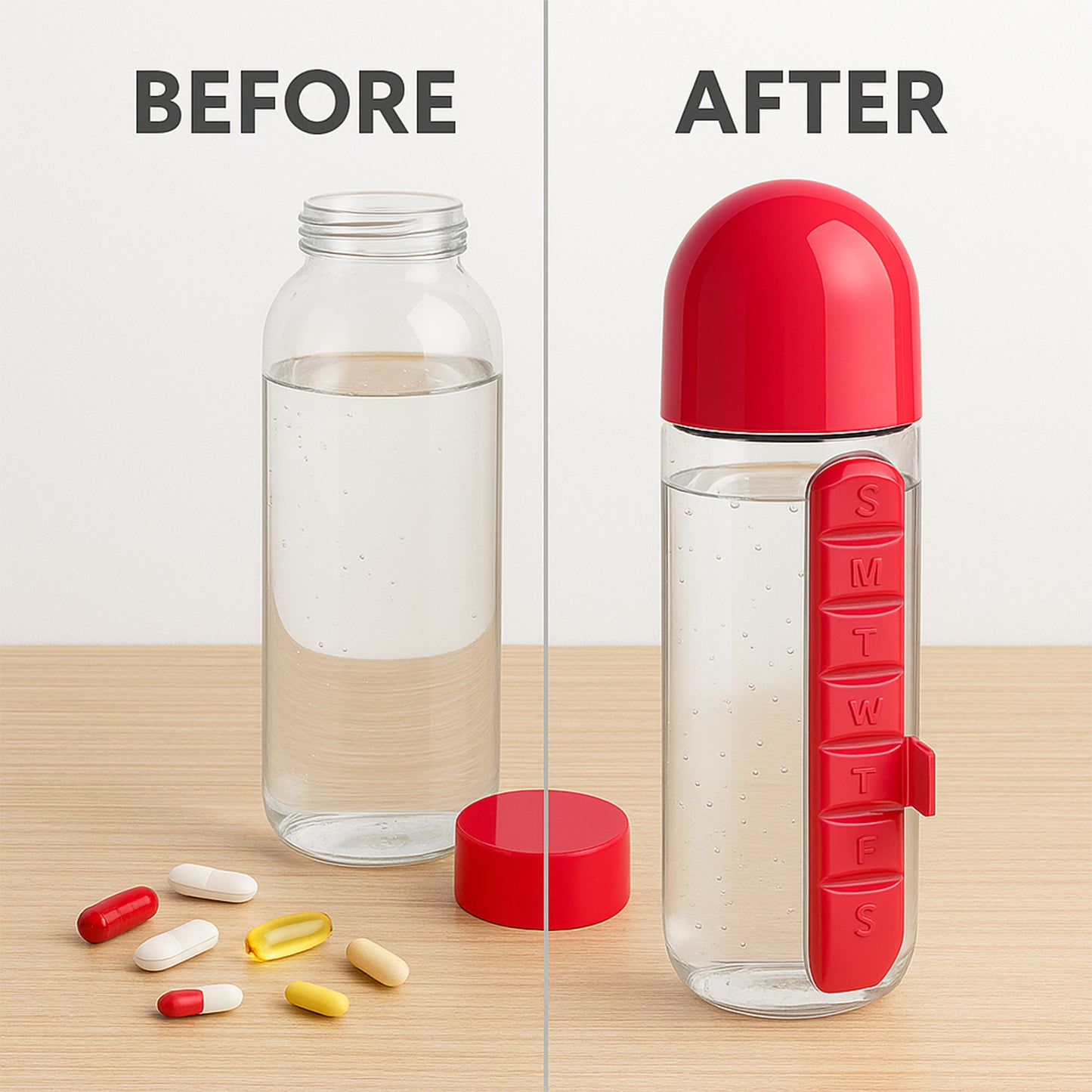 Water Bottle With Built-in 7-day Pill Organizer- 900ML