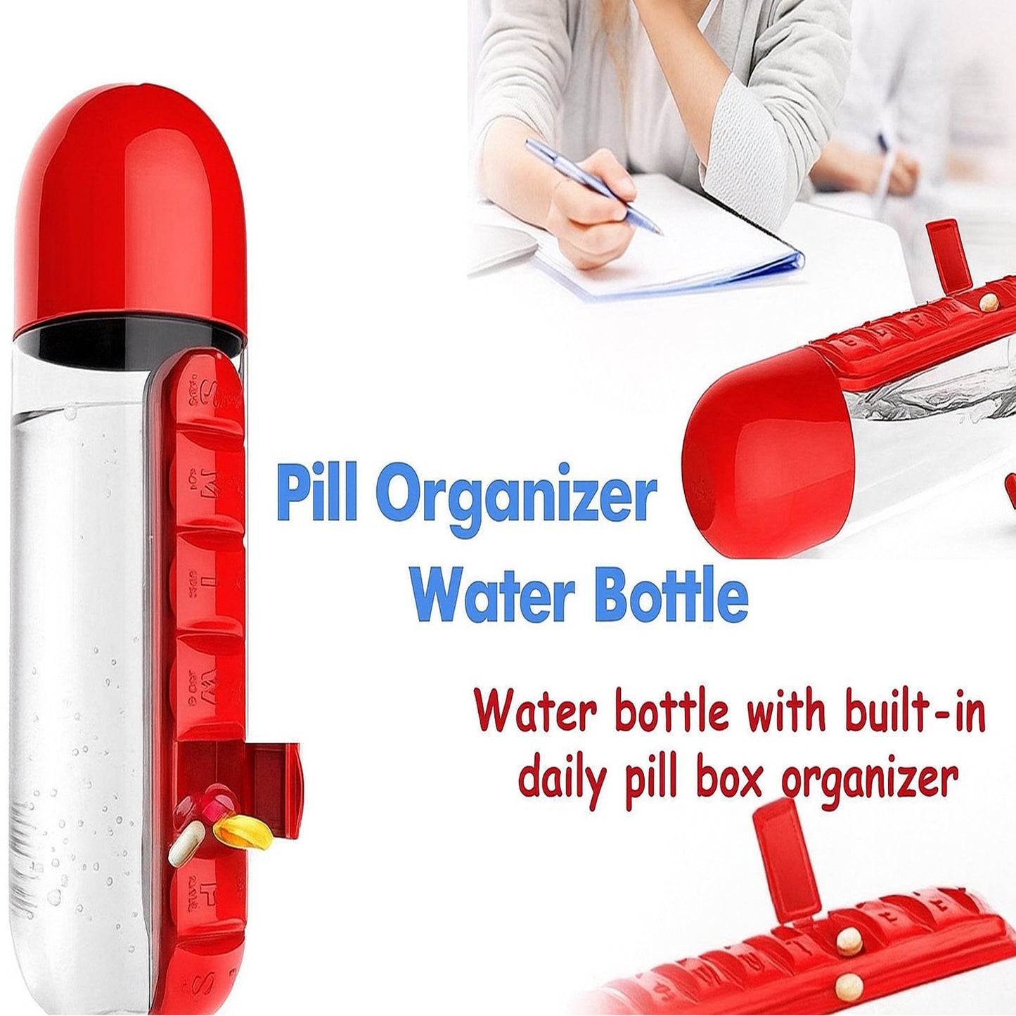 Water Bottle With Built-in 7-day Pill Organizer- 900ML